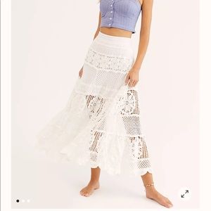 RAGA x Free People Mariam White Crochet Maxi Skirt